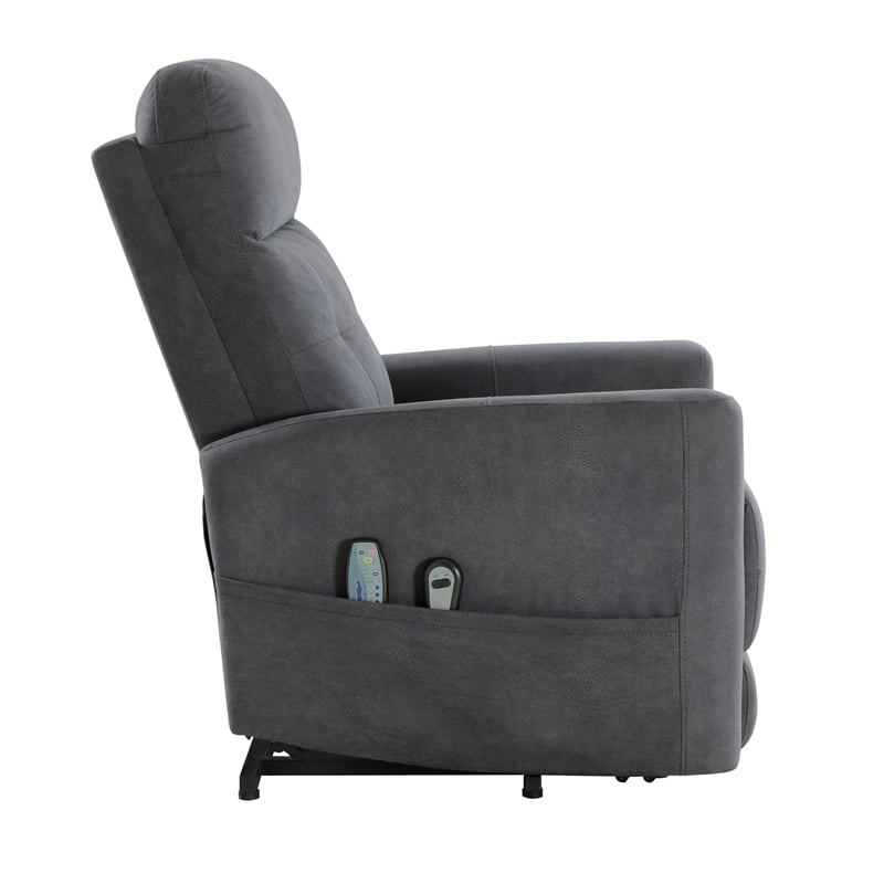 Pemberly Row Microfiber Power Lift Chair with Massage and Heat in Dark Gray