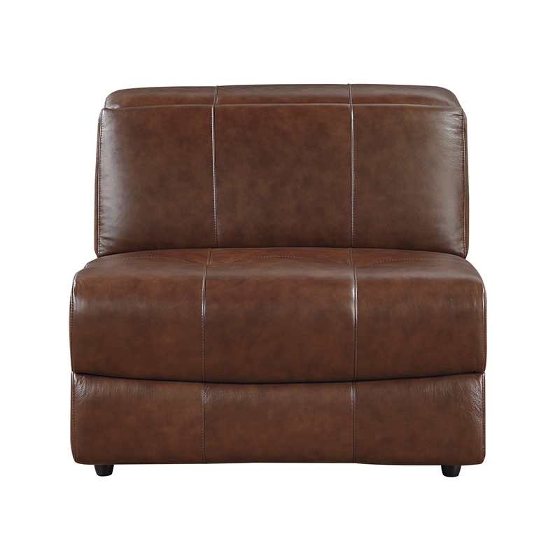 Pemberly Row Top Grain Leather Armless Chair with Adjustable Headrest in Brown