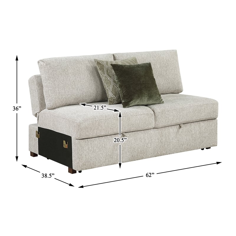 Pemberly Row Microfiber Armless Convertible 2-Seater Sleeper in Sage Sand