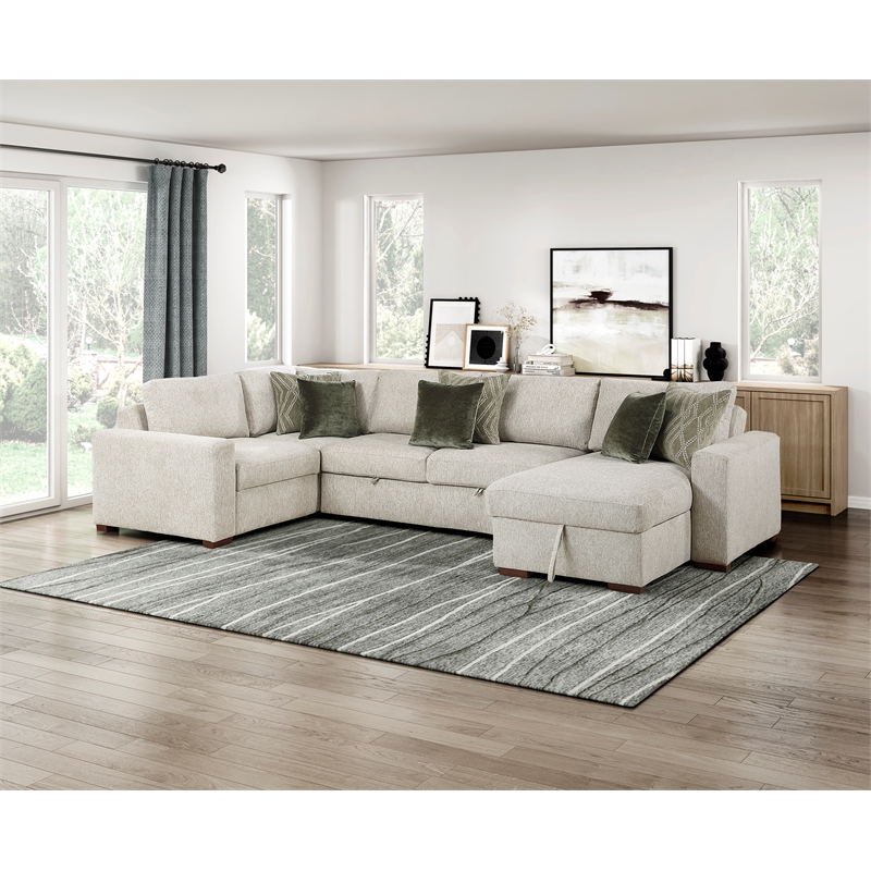 Pemberly Row Microfiber Armless Convertible 2-Seater Sleeper in Sage Sand