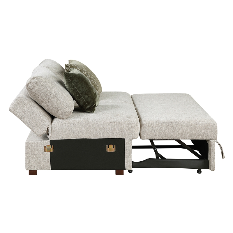 Pemberly Row Microfiber Armless Convertible 2-Seater Sleeper in Sage Sand