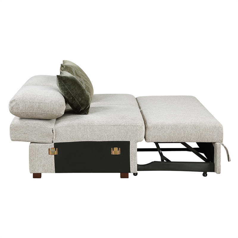 Pemberly Row Microfiber Armless Convertible 2-Seater Sleeper in Sage Sand