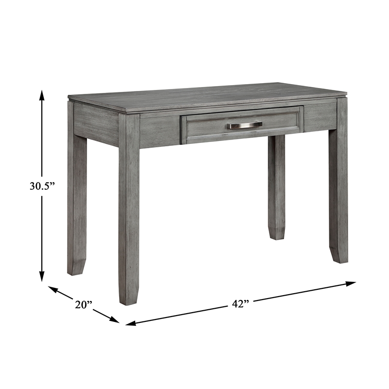 Pemberly Row Okume Veneer Writing Desk with Dovetail Drawer in Gray