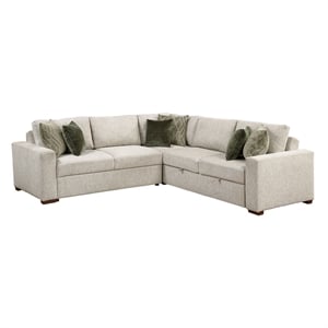 Pemberly Row Microfiber 3-Piece Sectional Sleeper with Pull-Out Bed in Sage Sand