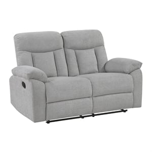 Pemberly Row Chenille Double Reclining Loveseat with Tab Pull 300 lb Cap in Gray