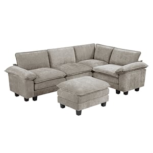 Pemberly Row 5-Piece Chenille Modular Sectional with Ottoman in Dark Pewter
