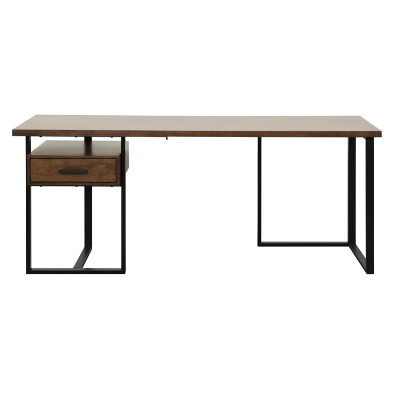 Pemberly Row Metal & Walnut Veneer Writing Desk with Reversible Drawer in Black