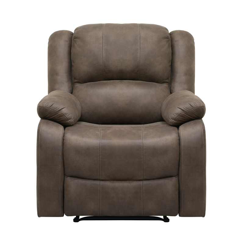 Pemberly Row Polished Microfiber Manual Recliner with Pillow-Top Arms in Brown