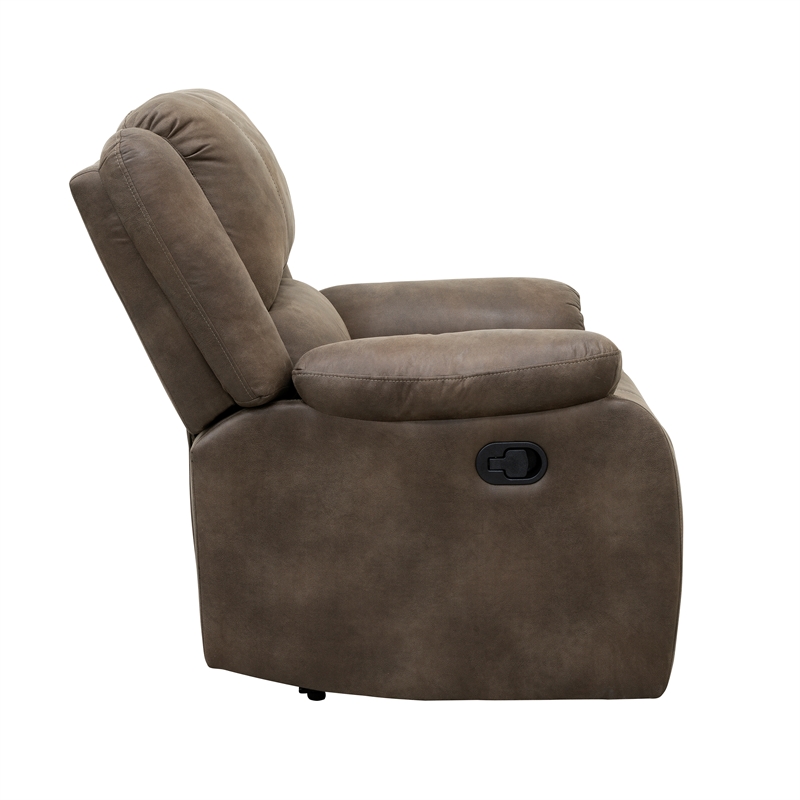 Pemberly Row Polished Microfiber Manual Recliner with Pillow-Top Arms in Brown