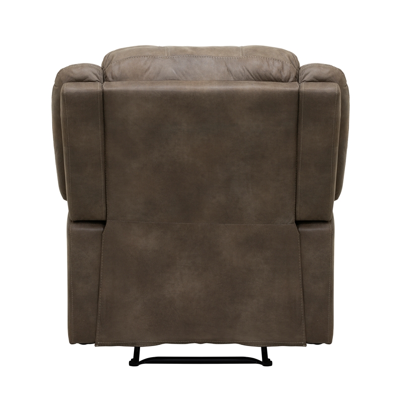 Pemberly Row Polished Microfiber Manual Recliner with Pillow-Top Arms in Brown