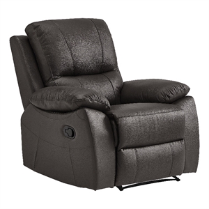 Pemberly Row Faux Leather Manual Reclining Chair with Pillow-Top Arms in Brown