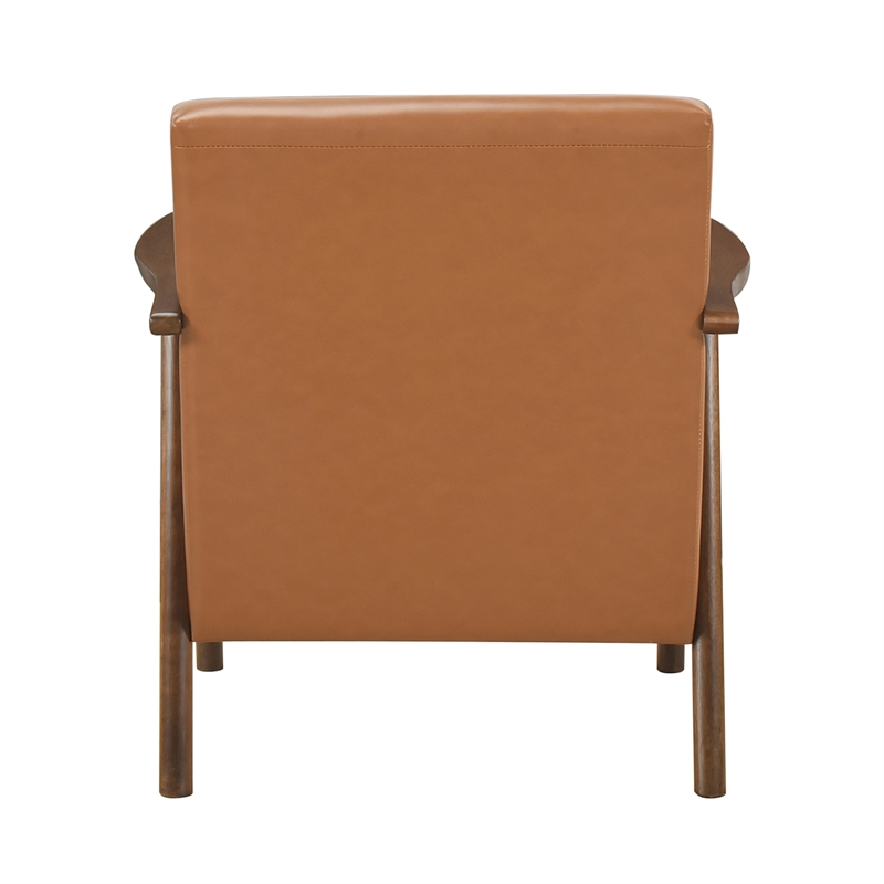 Pemberly Row Mid-Century Faux Leather Accent Chair with Walnut Frame in Brown