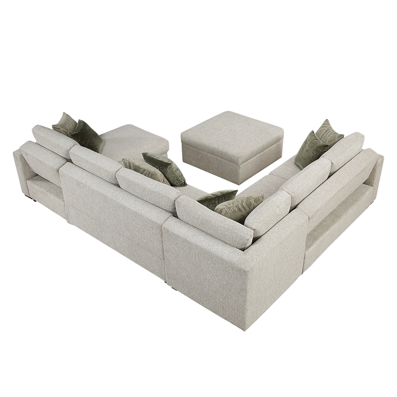 Pemberly Row 5-Pc Microfiber Sectional with Pull-Out Bed & Ottoman in Sage Sand