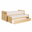 Pemberly Row Wood Twin Over Twin Bed with Pull-Out Trundle in Natural Pine