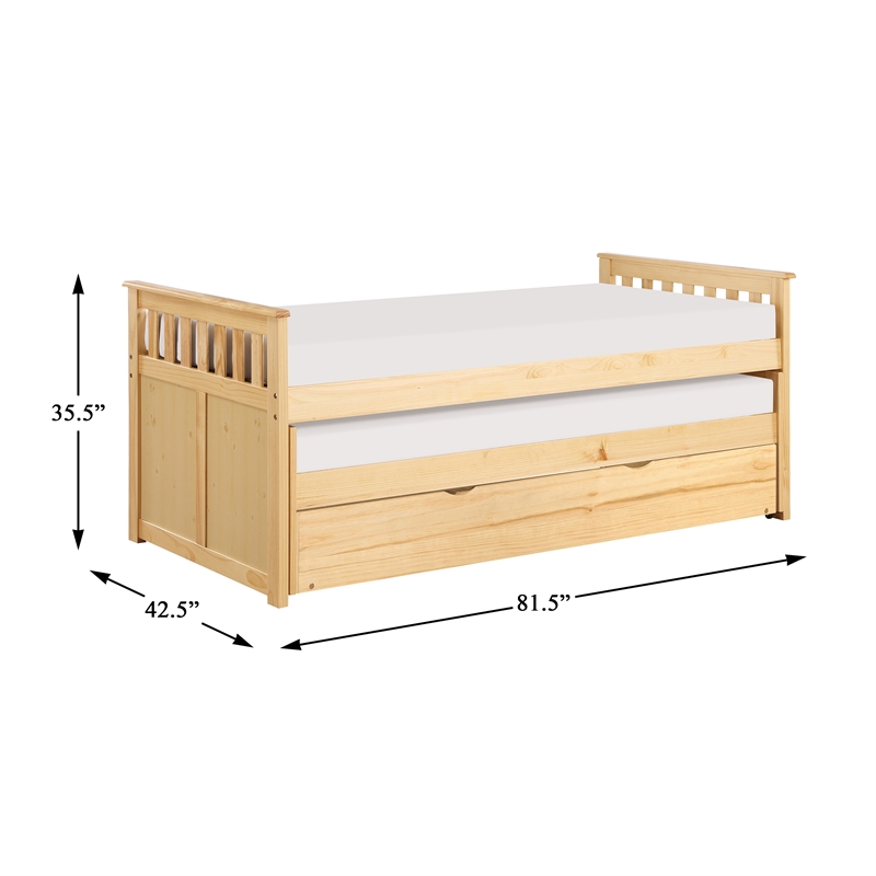 Pemberly Row Wood Twin Over Twin Bed with Pull-Out Trundle in Natural Pine