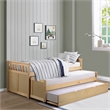 Pemberly Row Wood Twin Over Twin Bed with Pull-Out Trundle in Natural Pine