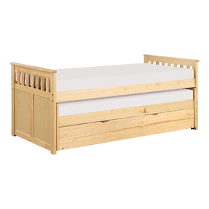 Pemberly Row Wood Twin Over Twin Bed with Pull-Out Trundle in Natural Pine