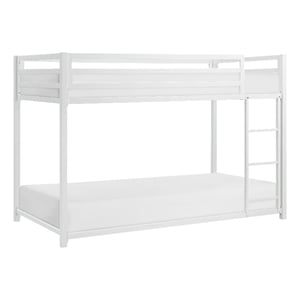 Pemberly Row Twin Over Twin Metal Bunk Bed with Ladder in White
