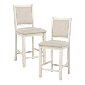 Pemberly Row 25.5&quot Acacia Veneer Counter Height Chairs Set of 2 in Antique White