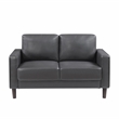 Pemberly Row Faux Leather Loveseat with Square Arms and Wood Legs in Dark Gray