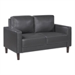 Pemberly Row Faux Leather Loveseat with Square Arms and Wood Legs in Dark Gray
