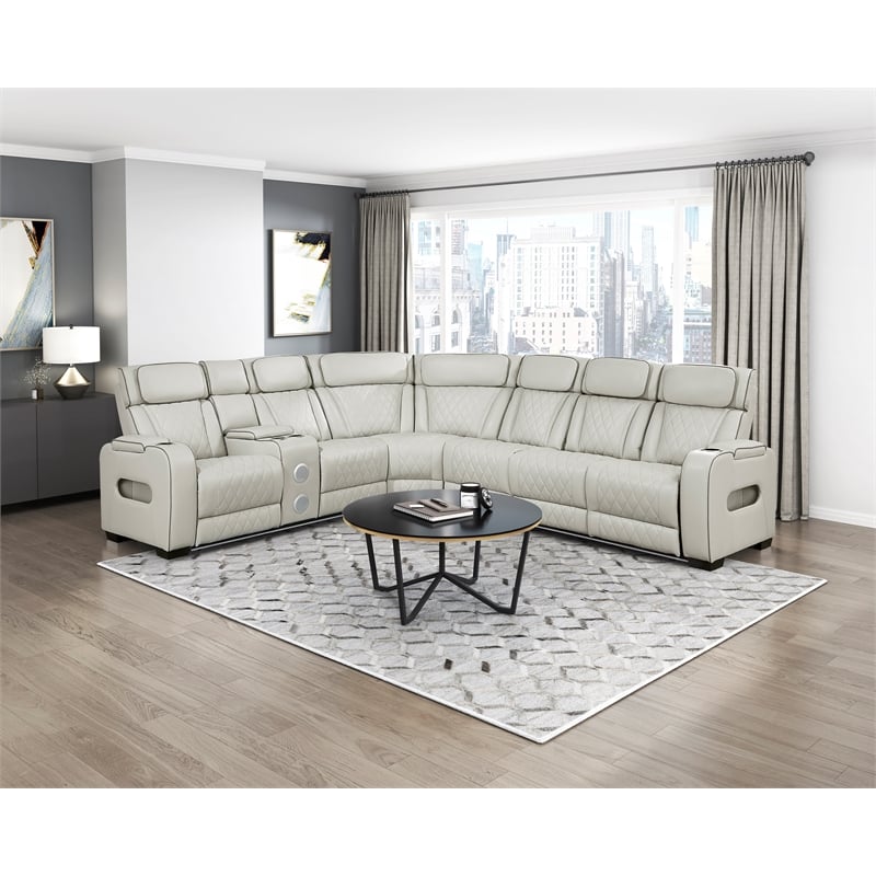 Pemberly Row Faux Leather 3-Piece Power Reclining Sectional with LED in Taupe