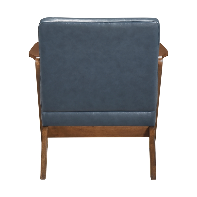 Pemberly Row Mid-Century Faux Leather Accent Chair with Walnut Wood Arms in Blue