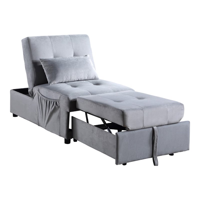 Pemberly Row Velvet Convertible Storage Bench with Pull-Out Ottoman in Gray