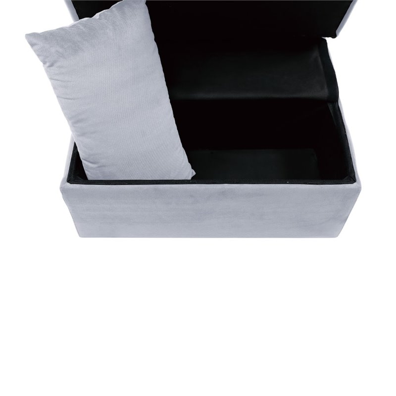 Pemberly Row Velvet Convertible Storage Bench with Pull-Out Ottoman in Gray