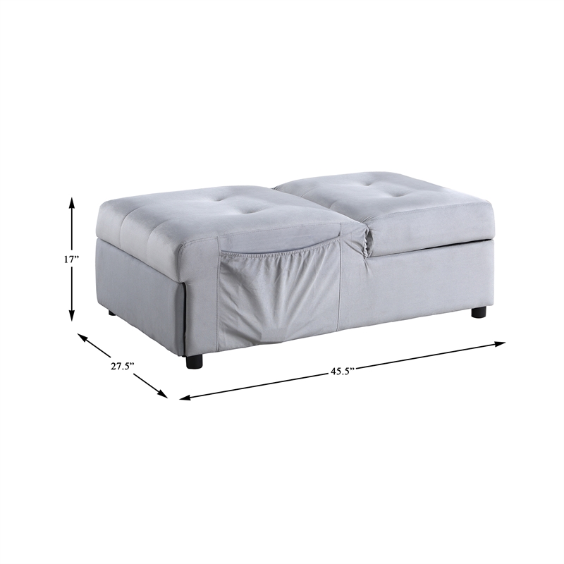 Pemberly Row Velvet Convertible Storage Bench with Pull-Out Ottoman in Gray