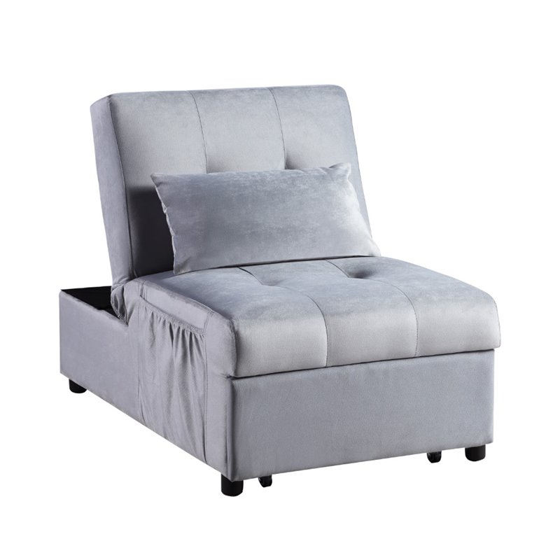 Pemberly Row Velvet Convertible Storage Bench with Pull-Out Ottoman in Gray