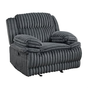 Pemberly Row Corduroy Glider Reclining Chair with Tab Pull Motion in Dark Gray