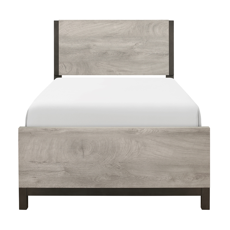 Pemberly Row Melamine Veneer Twin Panel Bed with Metal Accent Banding in Gray