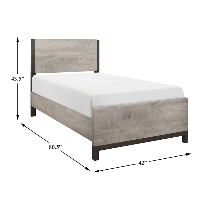 Pemberly Row Melamine Veneer Twin Panel Bed with Metal Accent Banding in Gray