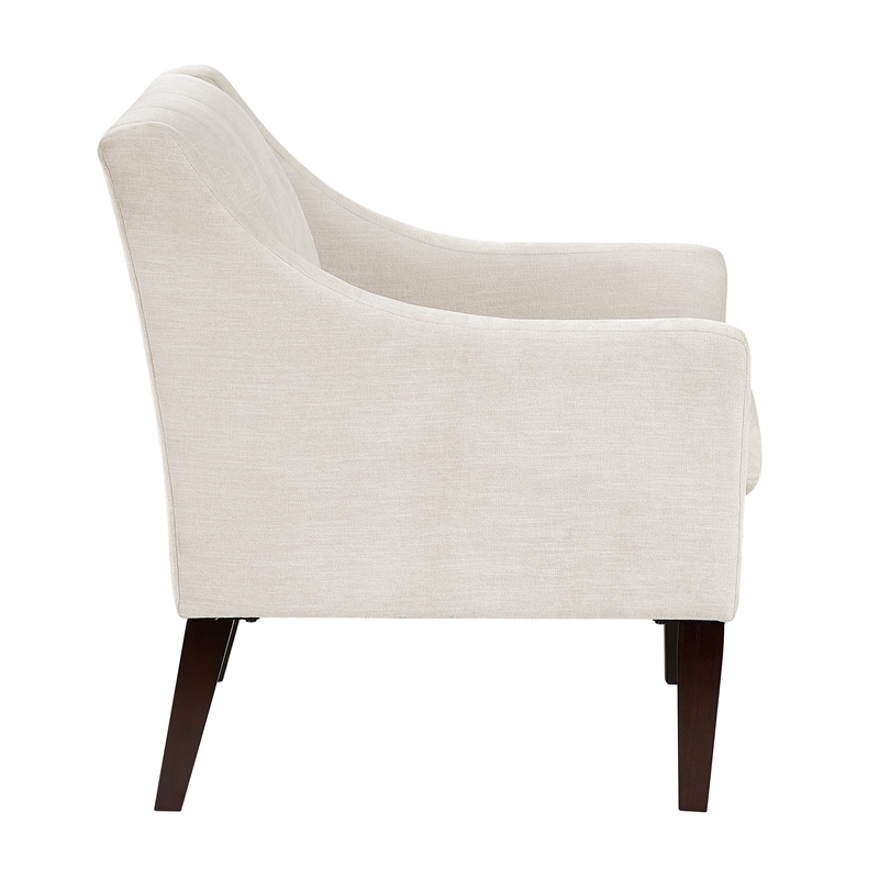 Pemberly Row Button-Tufted Textured Accent Chair with Rubberwood Legs in Beige