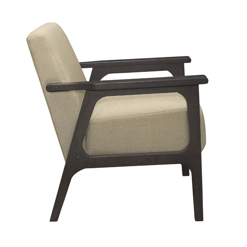 Pemberly Row Rubberwood Textured Fabric Brown Accent Chair with Gray Frame