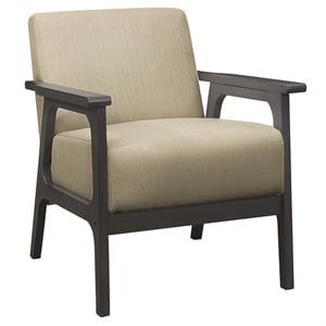 Pemberly Row Rubberwood Textured Fabric Brown Accent Chair with Gray Frame