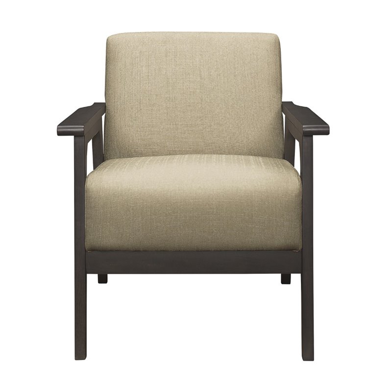 Pemberly Row Rubberwood Textured Fabric Brown Accent Chair with Gray Frame