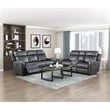 Pemberly Row Microfiber Double Reclining Sofa with Nailhead Trim in Smoky Gray