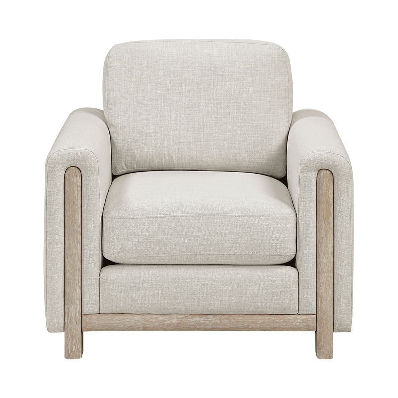 Pemberly Row Textured Chair with Reversible Cushions and Wood Legs in Beige