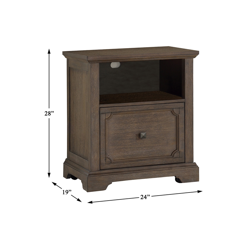 Pemberly Row Acacia Veneer Lateral File Cabinet with Casters in Dark Oak