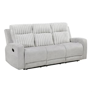 Pemberly Row Corduroy & Double Reclining Sofa with Tab Pull in Light Gray