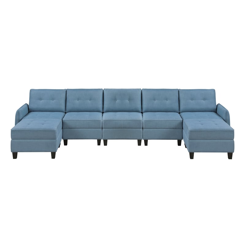 Pemberly Row Textured 7-Piece U-Shaped Modular Sectional with Storage in Blue