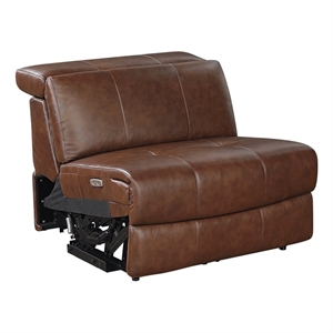 Pemberly Row Top Grain Leather Power Armless Reclining Chair in Brown