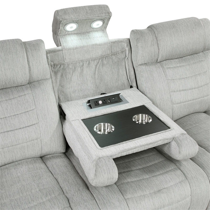 Pemberly Row 2-Pc Reclining Set with LED & Wireless Speakers in Light Gray