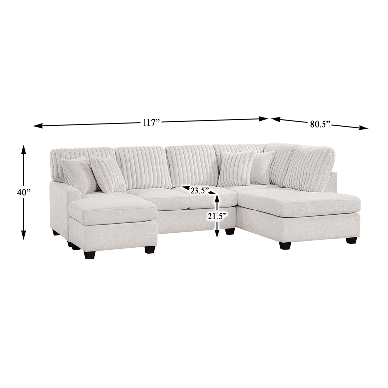 Pemberly Row Chenille and Corduroy 2-Piece Sectional with Left Chaise in Taupe