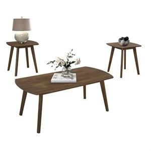Pemberly Row 3-Piece Rubberwood Coffee Table and End Table Set in Walnut