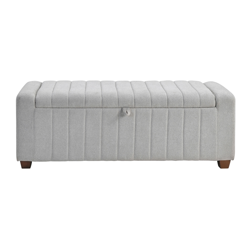 Pemberly Row Boucle Lift-Top Storage Bench with 300 lb Capacity in Gray