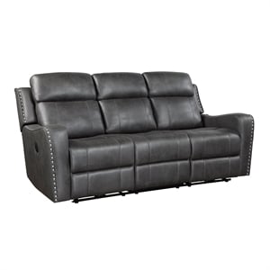 Pemberly Row Power Double Reclining Sofa with Nailhead Trim in Smoky Gray