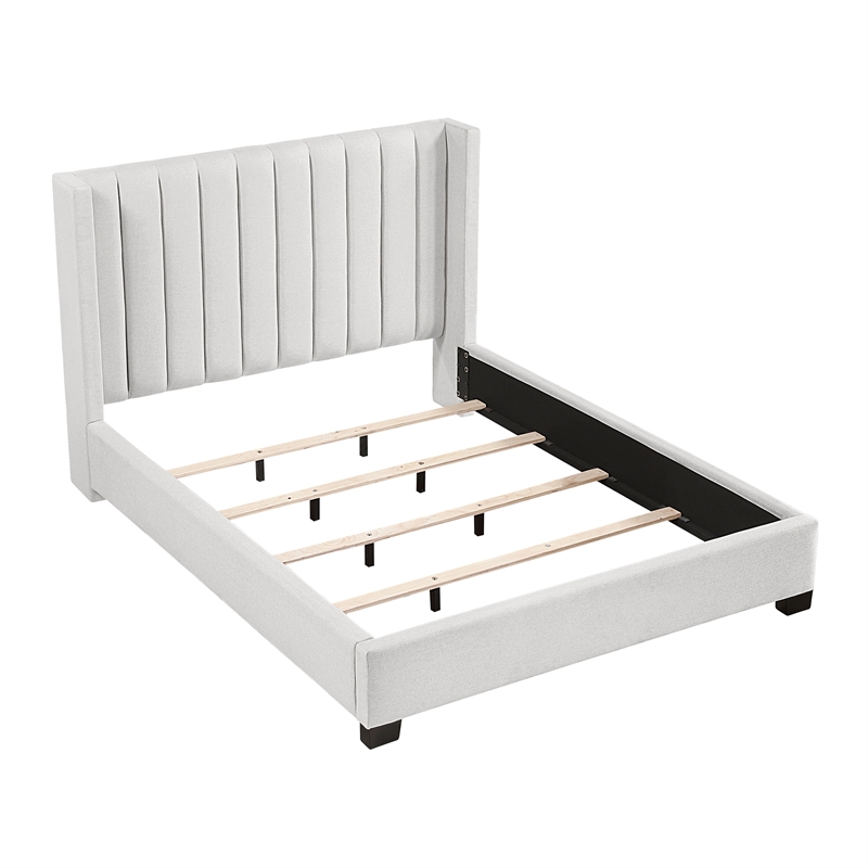 Pemberly Row Textured Fabric Wingback Queen Bed in a Box in Beige